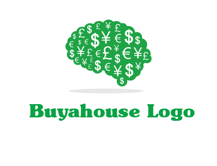 currency icons in brain shape logo