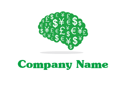 currency icons in brain shape logo