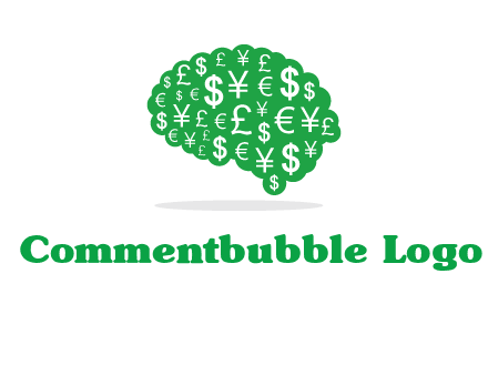 currency icons in brain shape logo