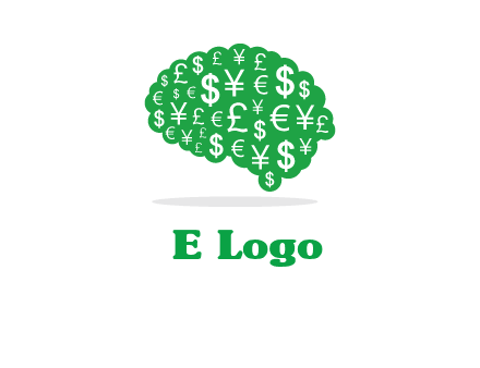 currency icons in brain shape logo