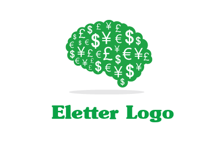 currency icons in brain shape logo