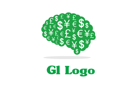 currency icons in brain shape logo