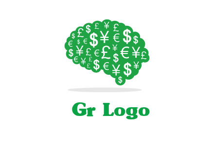 currency icons in brain shape logo