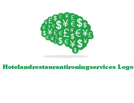 currency icons in brain shape logo