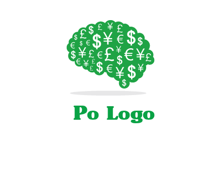 currency icons in brain shape logo