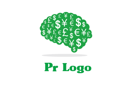 currency icons in brain shape logo