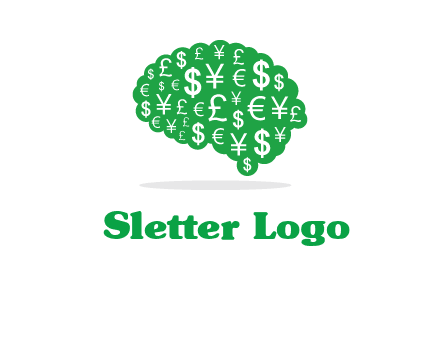 currency icons in brain shape logo