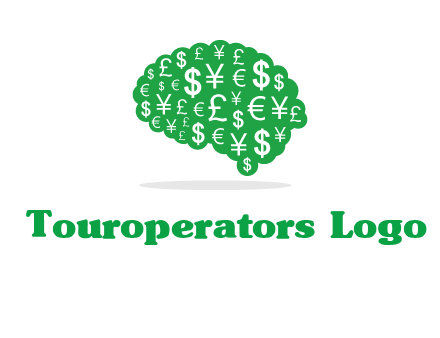 currency icons in brain shape logo