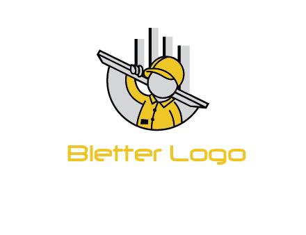 construction worker carrying plank logo icon