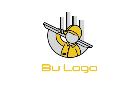 construction worker carrying plank logo icon