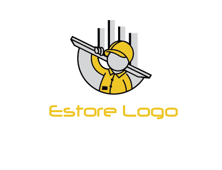 construction worker carrying plank logo icon