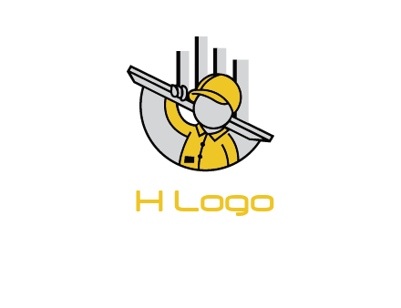 construction worker carrying plank logo icon