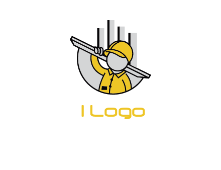 construction worker carrying plank logo icon