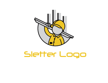 construction worker carrying plank logo icon