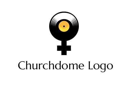 cross sign with gramophone cd logo