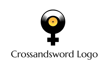 cross sign with gramophone cd logo