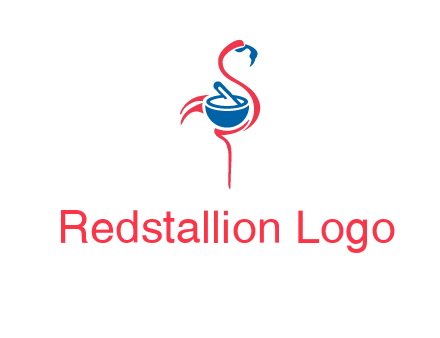 flamingo holding pestle mortar logo icon