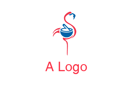 flamingo holding pestle mortar logo icon