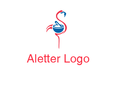 flamingo holding pestle mortar logo icon