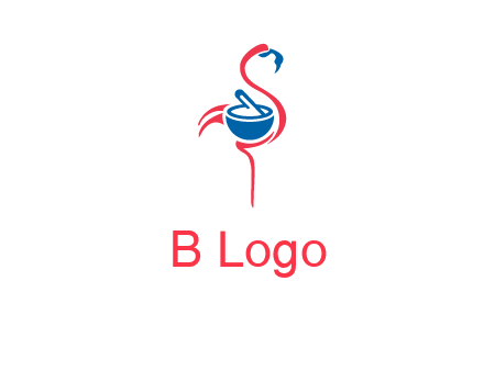 flamingo holding pestle mortar logo icon