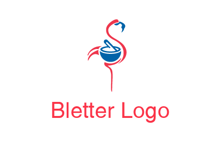 flamingo holding pestle mortar logo icon