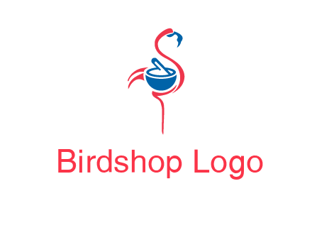 flamingo holding pestle mortar logo icon