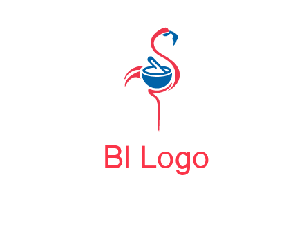 flamingo holding pestle mortar logo icon