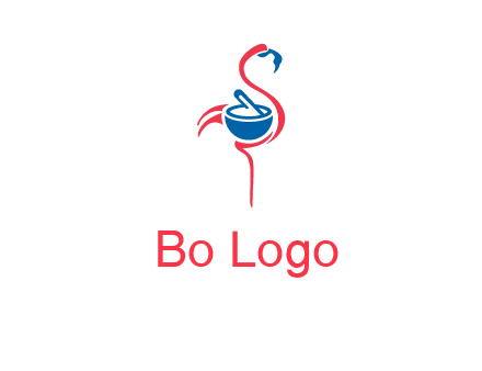 flamingo holding pestle mortar logo icon