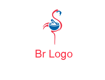 flamingo holding pestle mortar logo icon