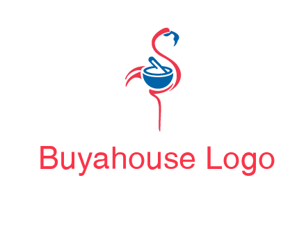 flamingo holding pestle mortar logo icon