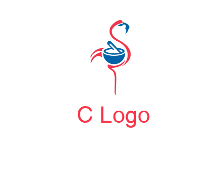 flamingo holding pestle mortar logo icon