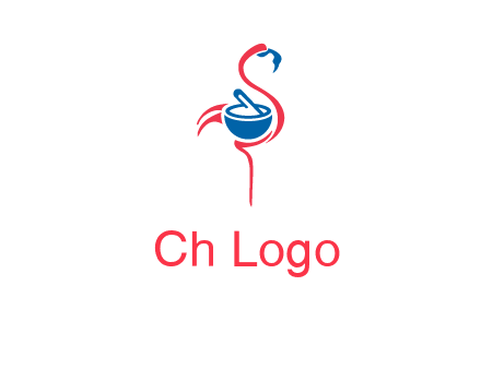 flamingo holding pestle mortar logo icon