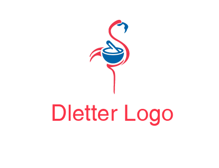 flamingo holding pestle mortar logo icon