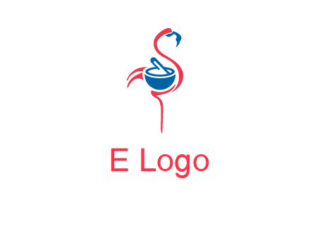 flamingo holding pestle mortar logo icon