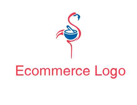 flamingo holding pestle mortar logo icon