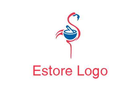 flamingo holding pestle mortar logo icon