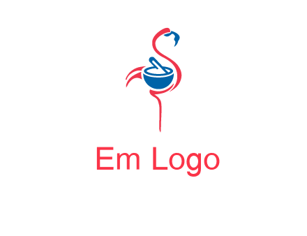 flamingo holding pestle mortar logo icon