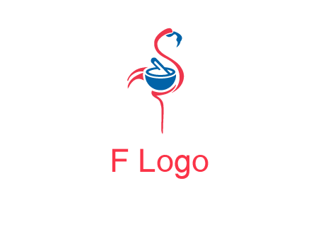 flamingo holding pestle mortar logo icon