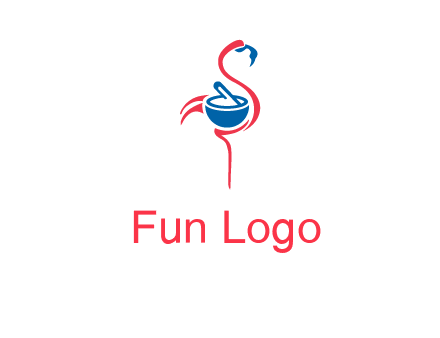 flamingo holding pestle mortar logo icon