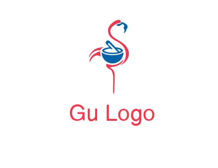 flamingo holding pestle mortar logo icon