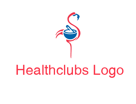 flamingo holding pestle mortar logo icon