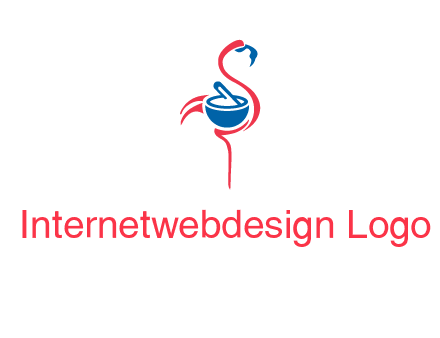 flamingo holding pestle mortar logo icon