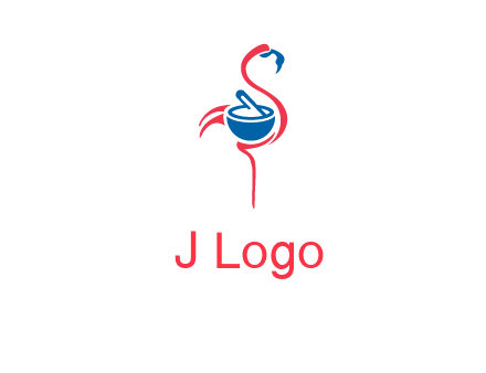 flamingo holding pestle mortar logo icon