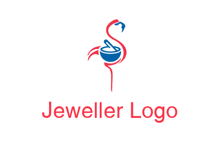 flamingo holding pestle mortar logo icon