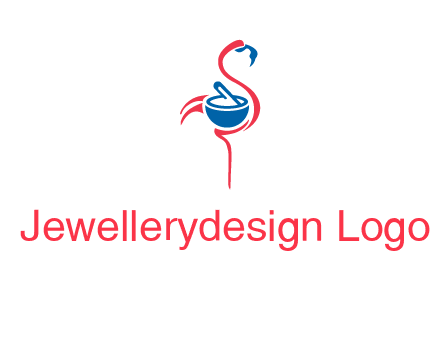 flamingo holding pestle mortar logo icon