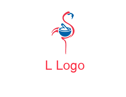 flamingo holding pestle mortar logo icon