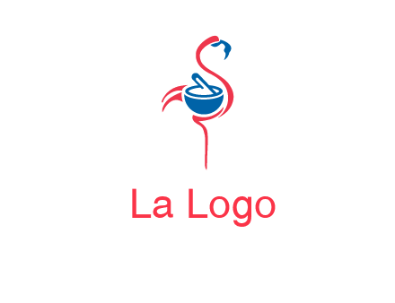 flamingo holding pestle mortar logo icon