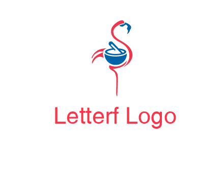 flamingo holding pestle mortar logo icon