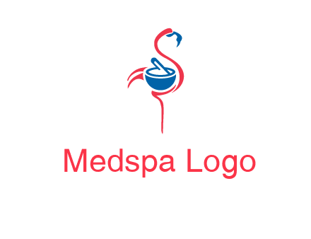 flamingo holding pestle mortar logo icon