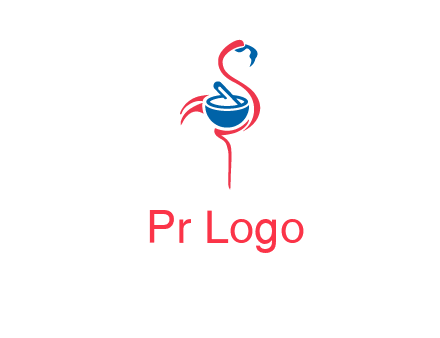 flamingo holding pestle mortar logo icon